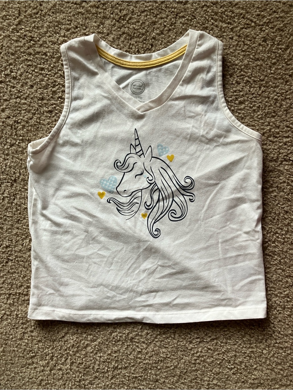wonder nation White Unicorn Tank with Yellow Trim and Blue Hearts